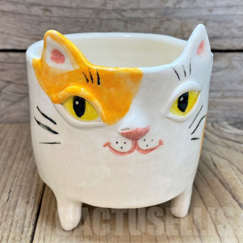 PT122 Керамична кашпа, котка, ръчна изработка